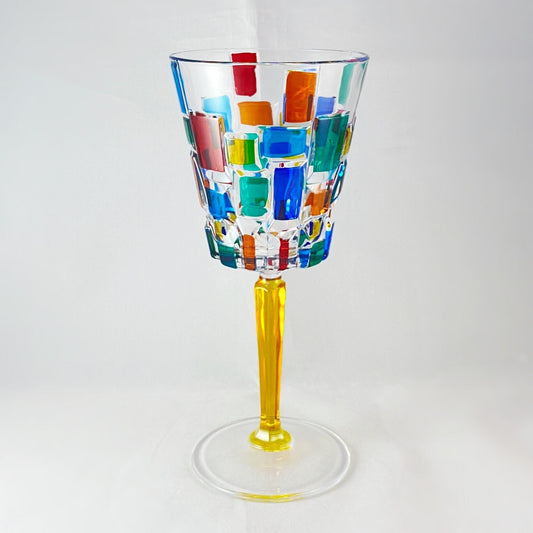 Yellow Stem Venetian Glass Frank Lloyd Wright Wine Glass - Handmade in Italy, Colorful Murano Glass