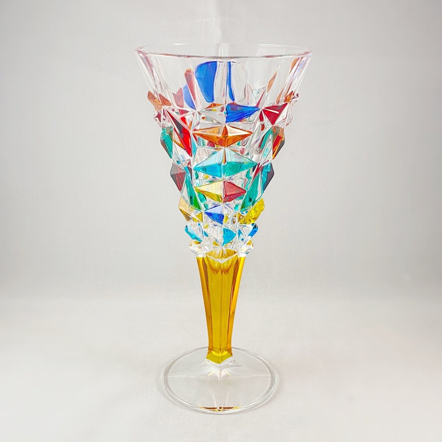 Yellow Stem Venetian Glass Glacier Wine Glass - Handmade in Italy, Colorful Murano Glass