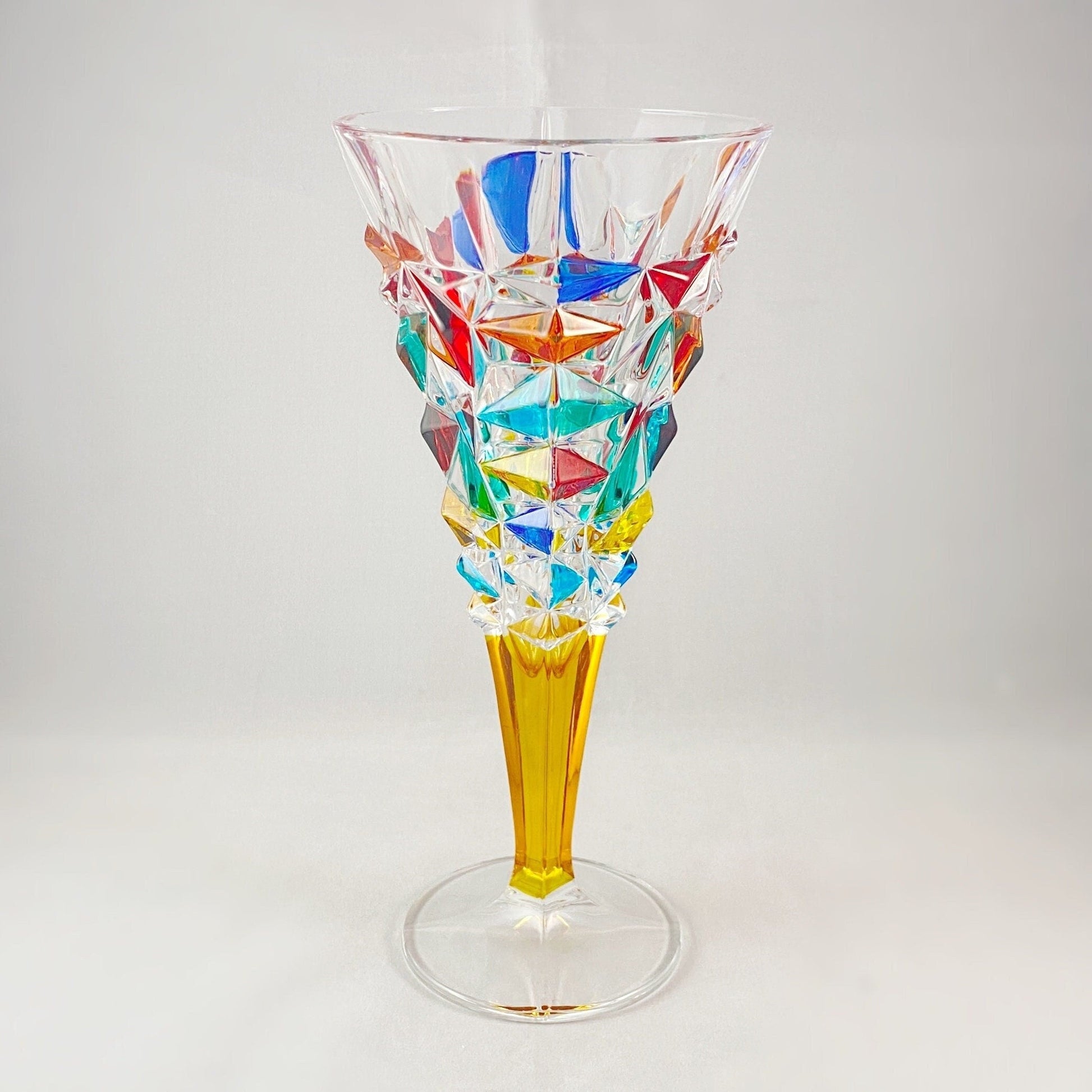 Yellow Stem Venetian Glass Glacier Wine Glass - Handmade in Italy, Colorful Murano Glass