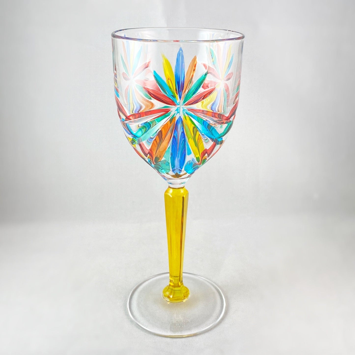 Yellow Stem Venetian Glass Oasis Wine Glass - Handmade in Italy, Colorful Murano Glass