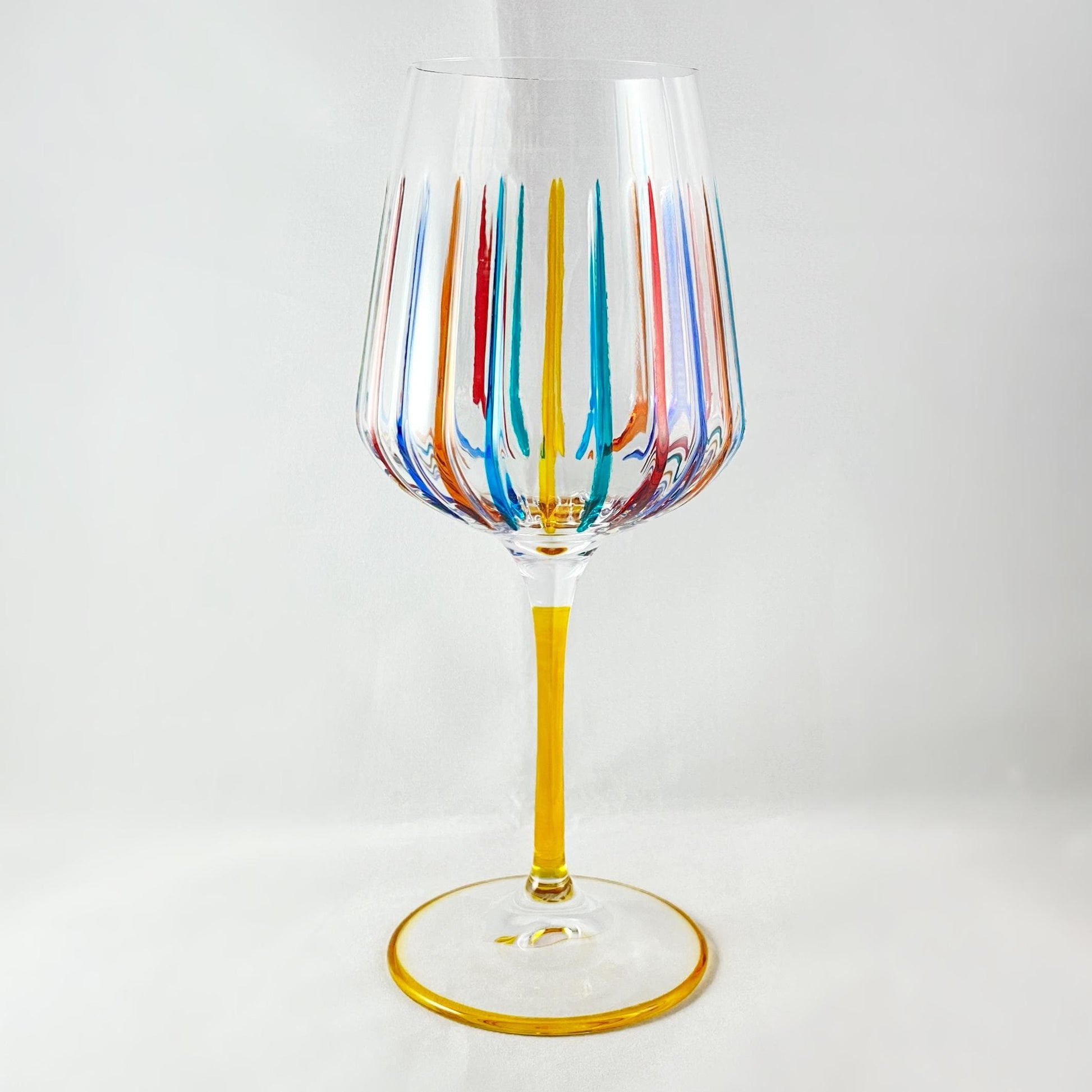 Yellow Stem Venetian Glass Timeless Outline Wine Glass - Handmade in Italy, Colorful Murano Glass