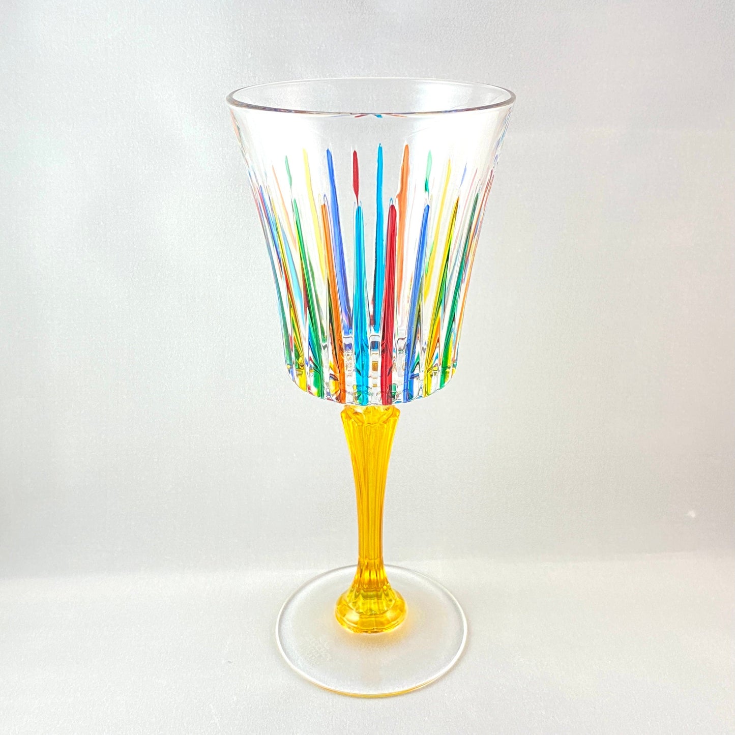 Yellow Stem Venetian Glass Timeless Wine Glass - Handmade in Italy, Colorful Murano Glass
