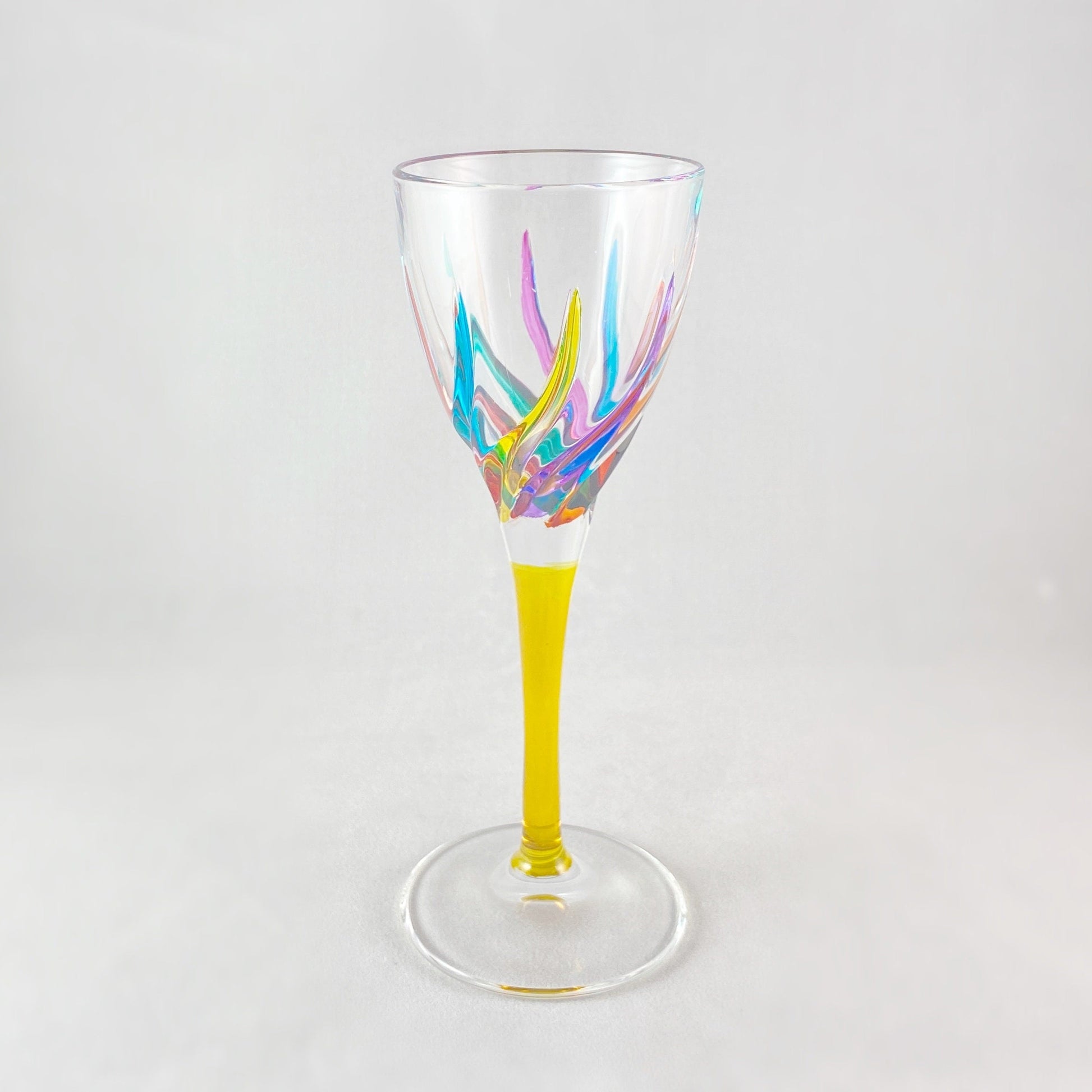 Yellow Stem Venetian Glass Trix Cordial Liquor Glass - Handmade in Italy, Colorful Murano Glass