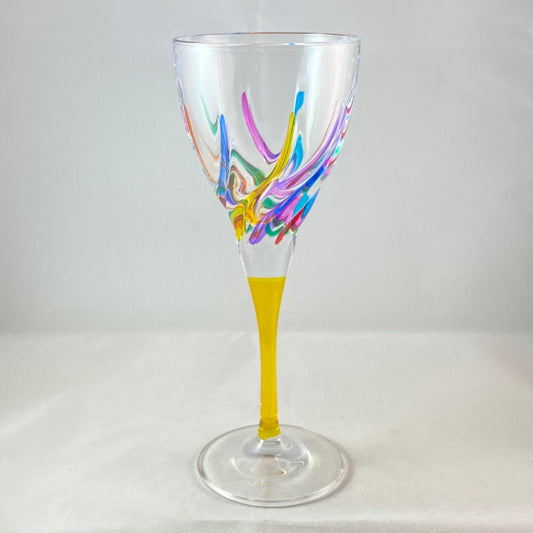 Yellow Stem Venetian Glass Trix Wine Glass - Handmade in Italy, Colorful Murano Glass