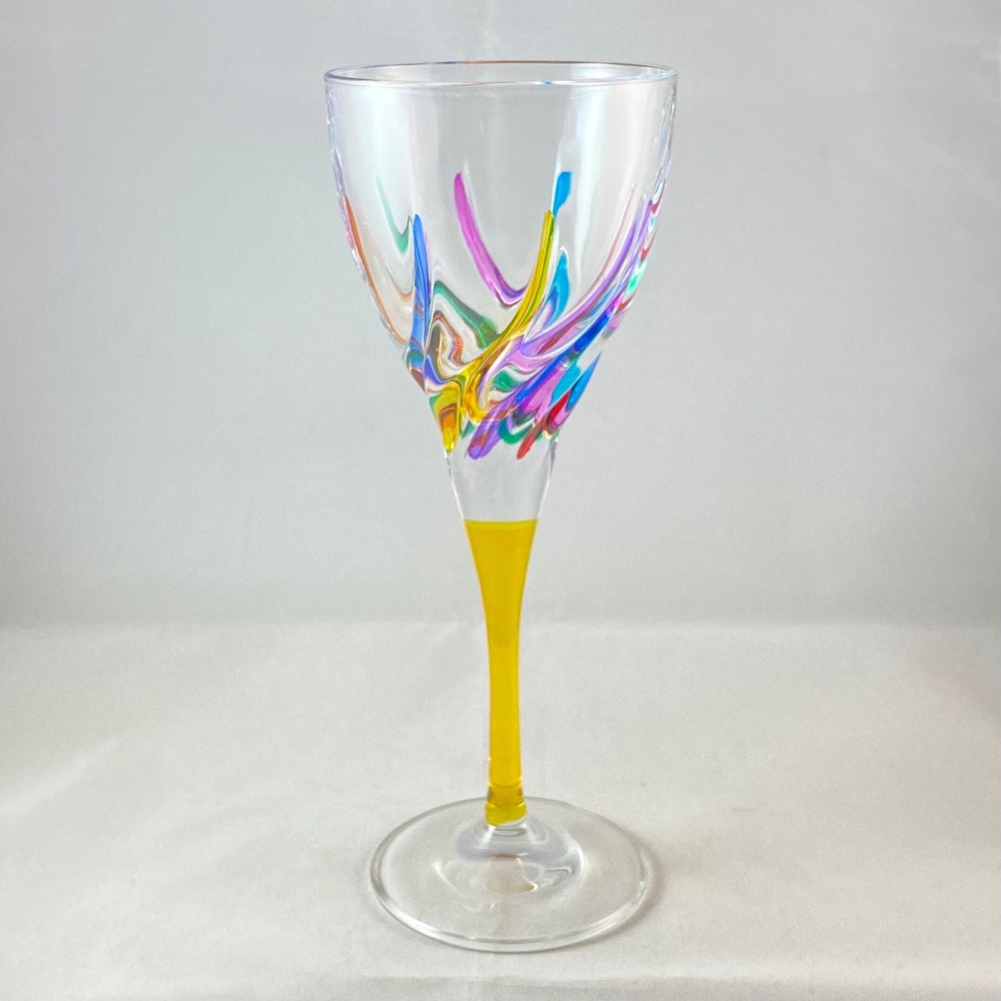 Yellow Stem Venetian Glass Trix Wine Glass - Handmade in Italy, Colorful Murano Glass