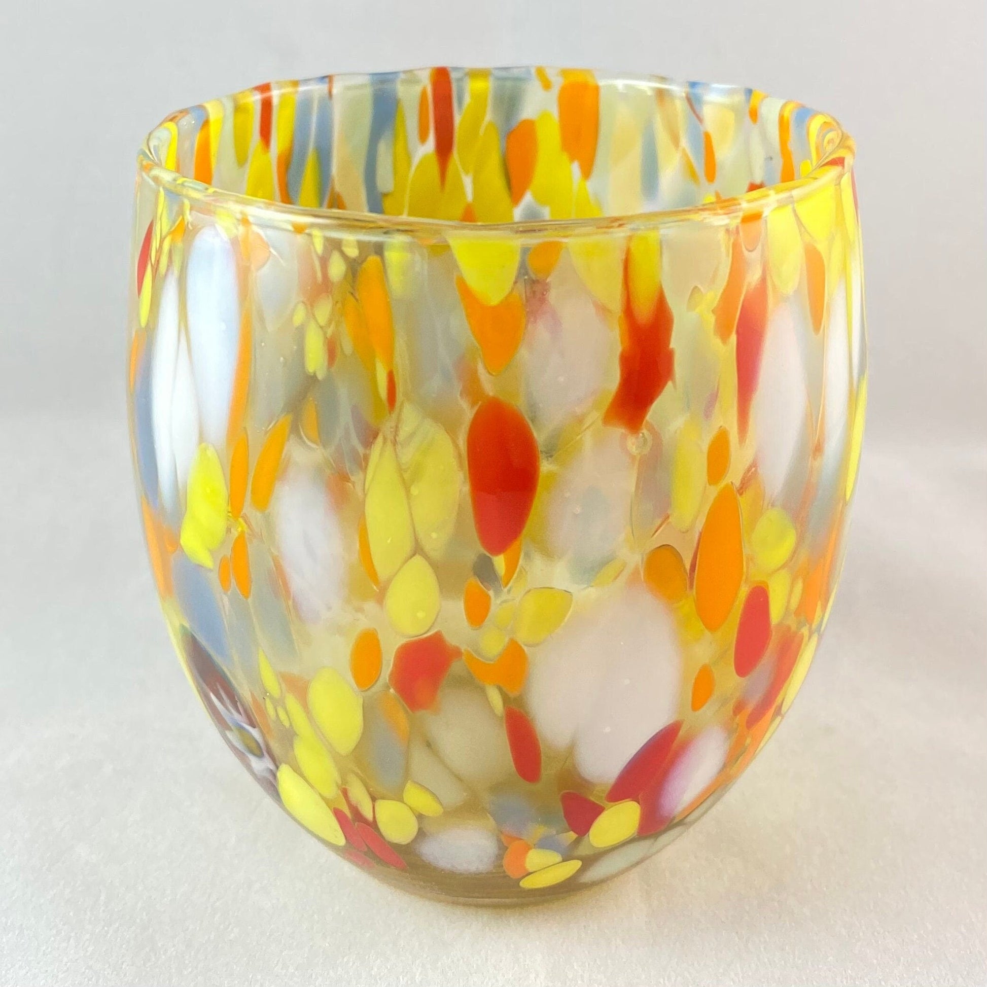 Yellow Venetian Glass Stemless Wine Glass - Handmade in Italy, Colorful Murano Glass