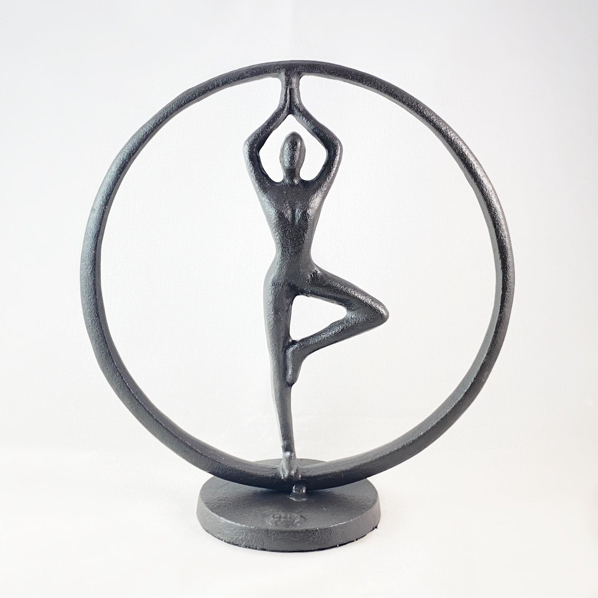 Yoga Tree Circle Iron Sculpture - Woman in Tree Pose