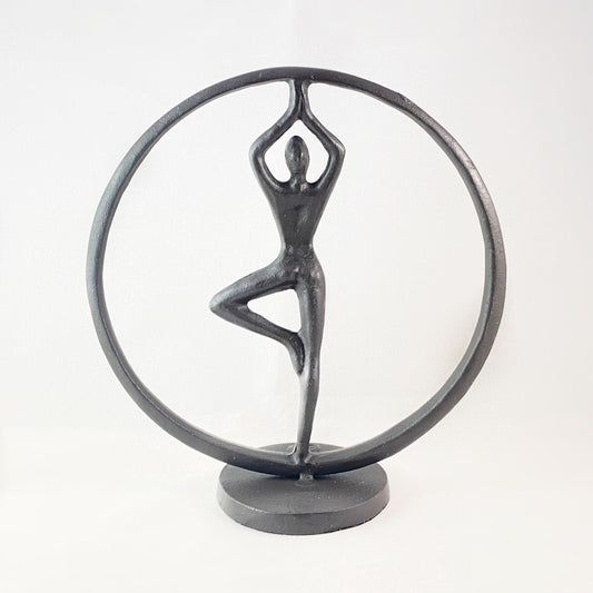 Yoga Tree Circle Iron Sculpture - Woman in Tree Pose