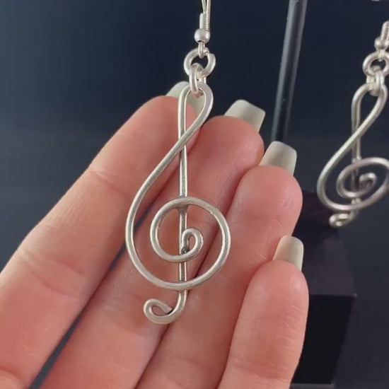 Silver Music Staff Drop Earrings, Handmade, Nickel Free - Elegant Minimalist Jewelry for Women