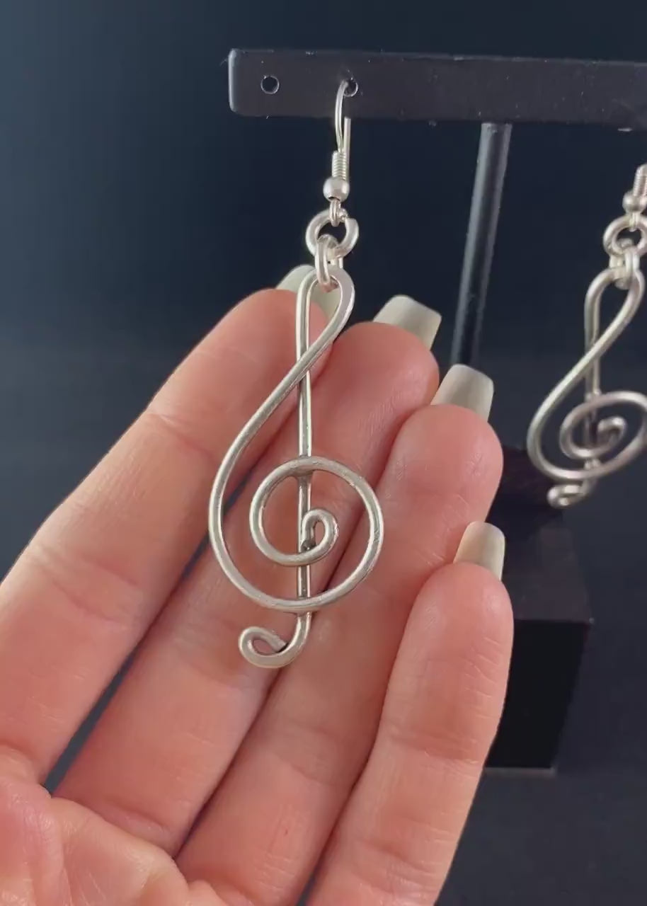 Silver Music Staff Drop Earrings, Handmade, Nickel Free - Elegant Minimalist Jewelry for Women
