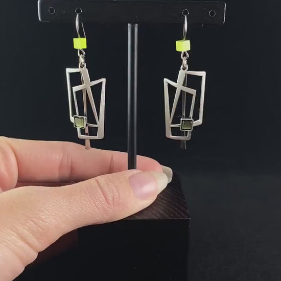 Lightweight Handmade Geometric Aluminum Earrings, Green Windows