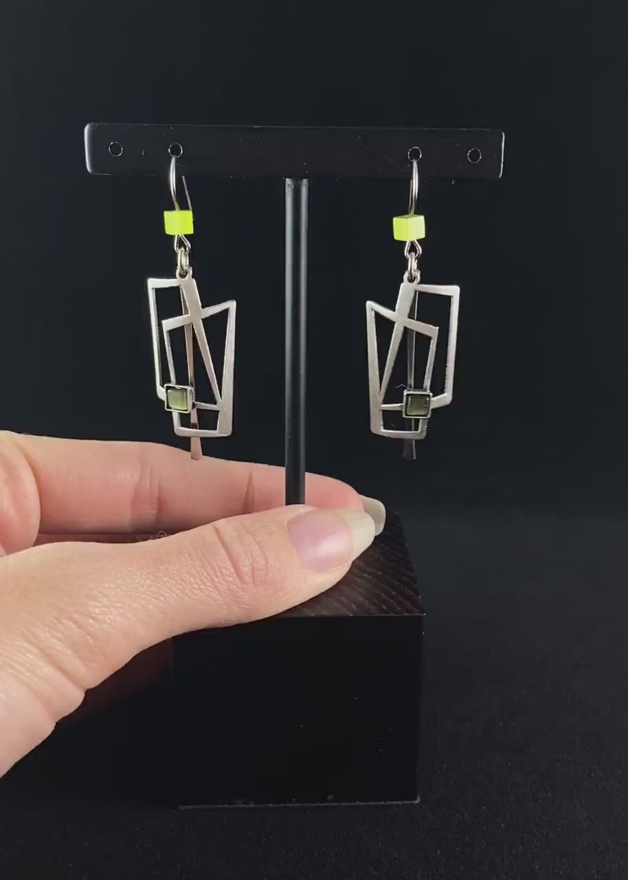 Lightweight Handmade Geometric Aluminum Earrings, Green Windows