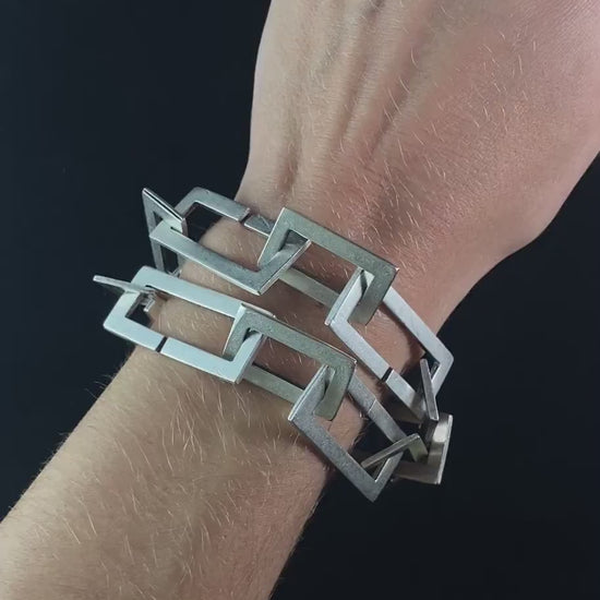 Silver Large Chain Link Bracelet, Double Strand, Handmade, Nickel Free