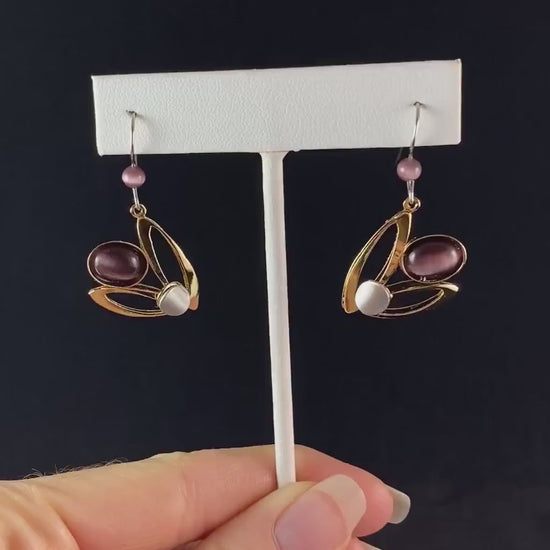 Lightweight Handmade Geometric Aluminum Earrings, Gold and Purple