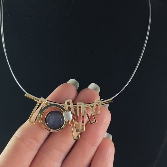 Lightweight Handmade Geometric Aluminum Necklace, Purple and Gold Ladder