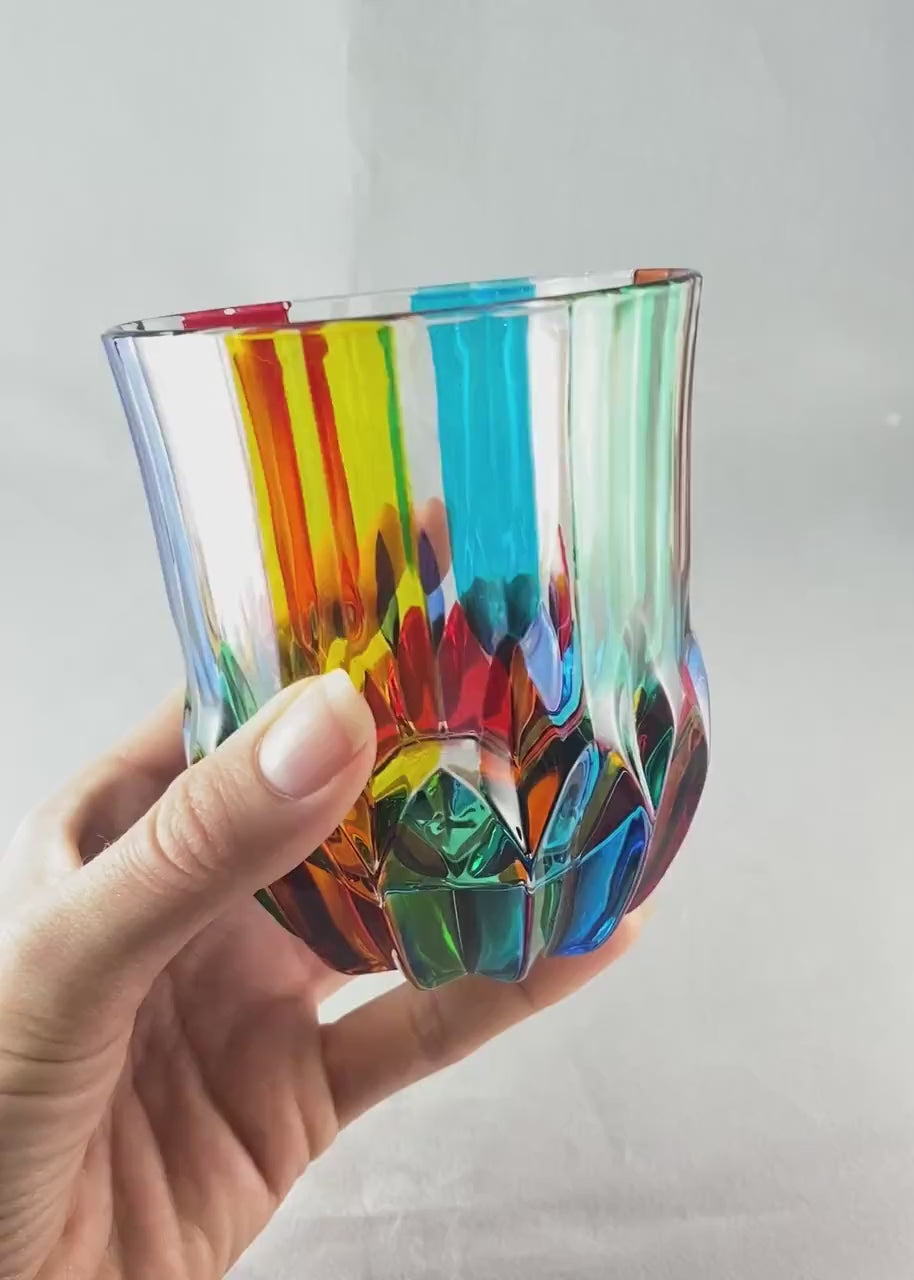 Venetian Glass Adagio Whiskey Tumbler - Handmade in Italy, Colorful Murano Glass