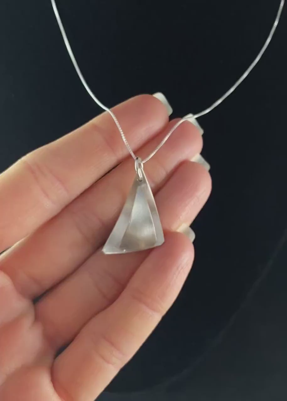 Silver Triangle/Sailboat Necklace, Handmade - Recycled Materials