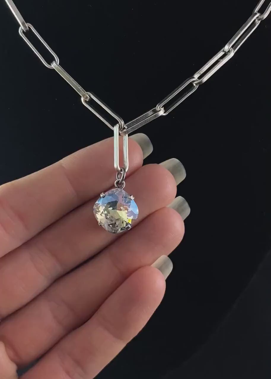 Chain Link Cushion Cut Swarovski Crystal Pendant Necklace - La Vie Parisienne by Catherine Popesco