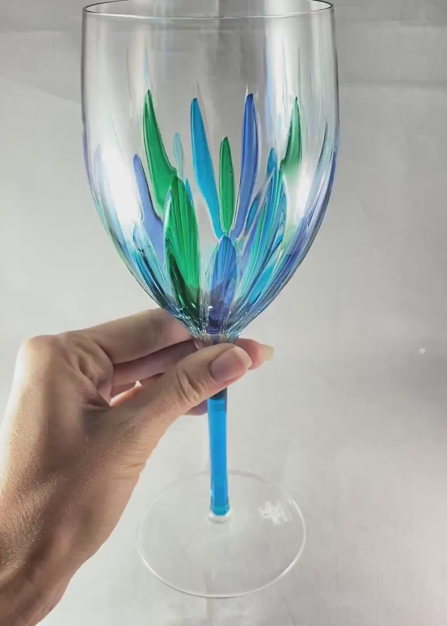 Aqua Blue Stem Incanto SD Venetian Glass Wine Glass - Handmade in Italy, Colorful Murano Glass