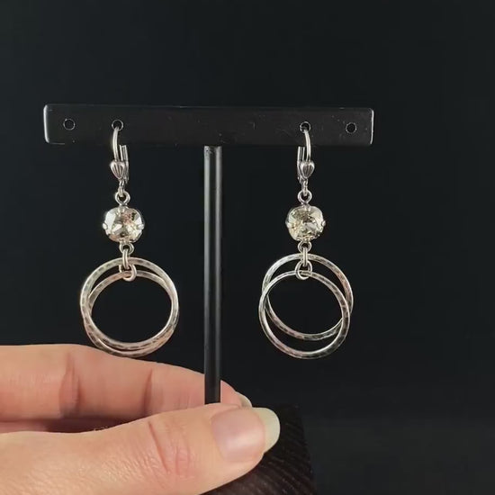 Double Hoop Cushion Cut Swarovski Crystal Earrings, Clear - La Vie Parisienne by Catherine Popesco