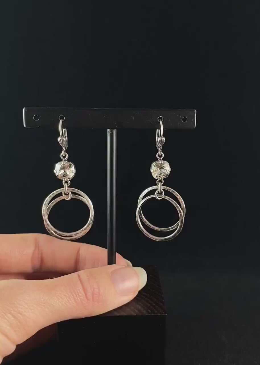 Double Hoop Cushion Cut Swarovski Crystal Earrings, Clear - La Vie Parisienne by Catherine Popesco