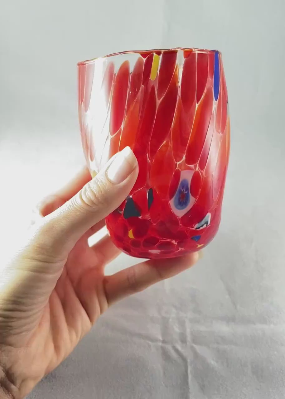 Murano Glass Red/Orange Drinking Glass, Venetian Glass  - Handmade in Italy, Colorful Murano Glass