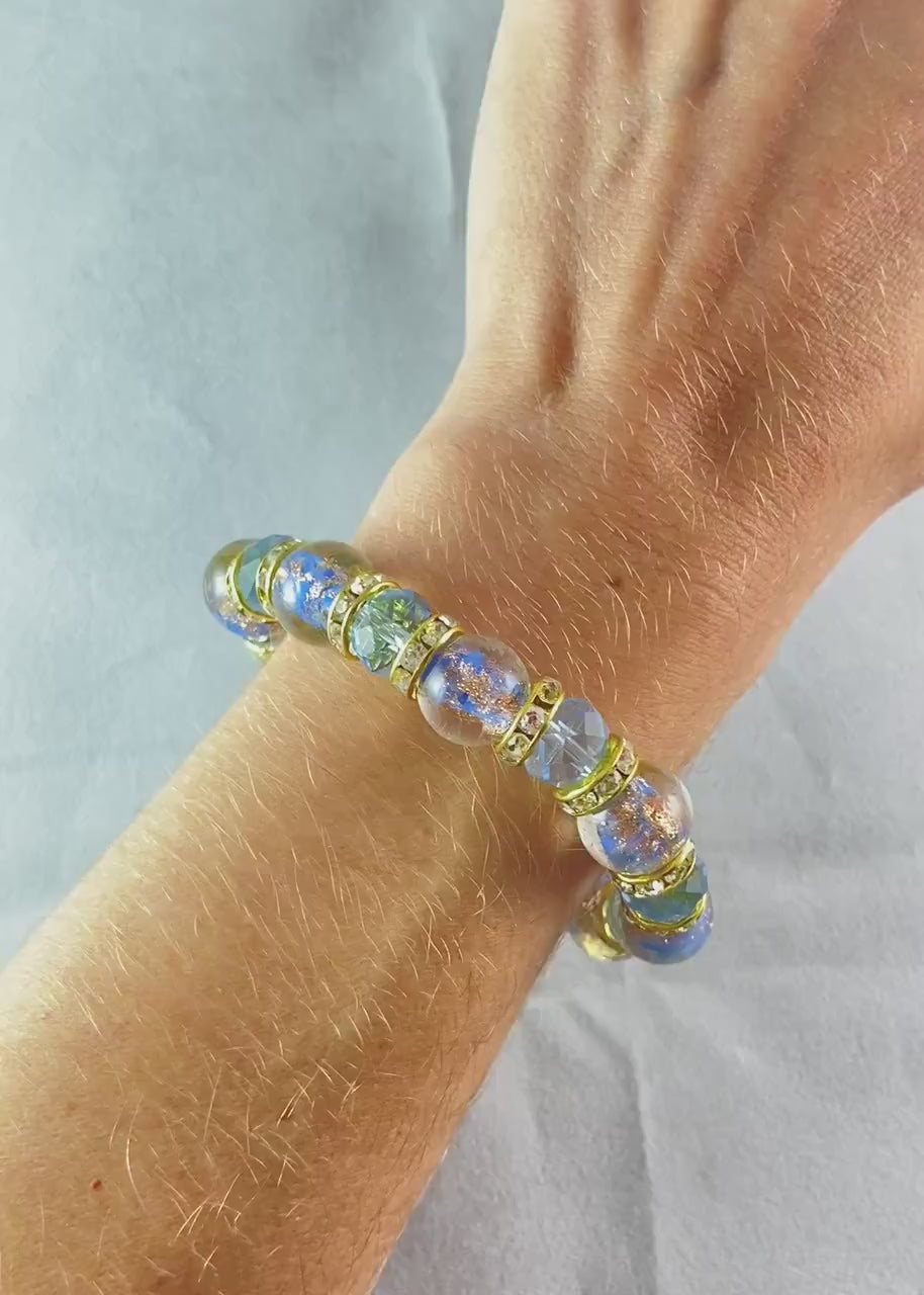Powder Blue Beaded Venetian Glass Bracelet - Handmade in Italy, Colorful Murano Glass