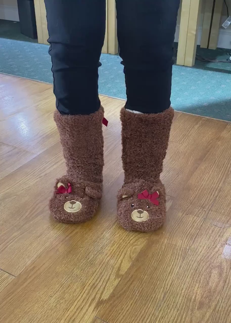 Fuzzy, Cozy, Warm Teddy Bear Slippers - Plush Slipper Socks (Adult)