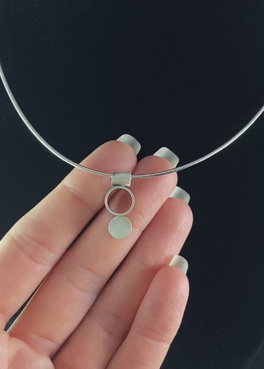 Silver Double Circle Necklace, Handmade - Recycled Materials