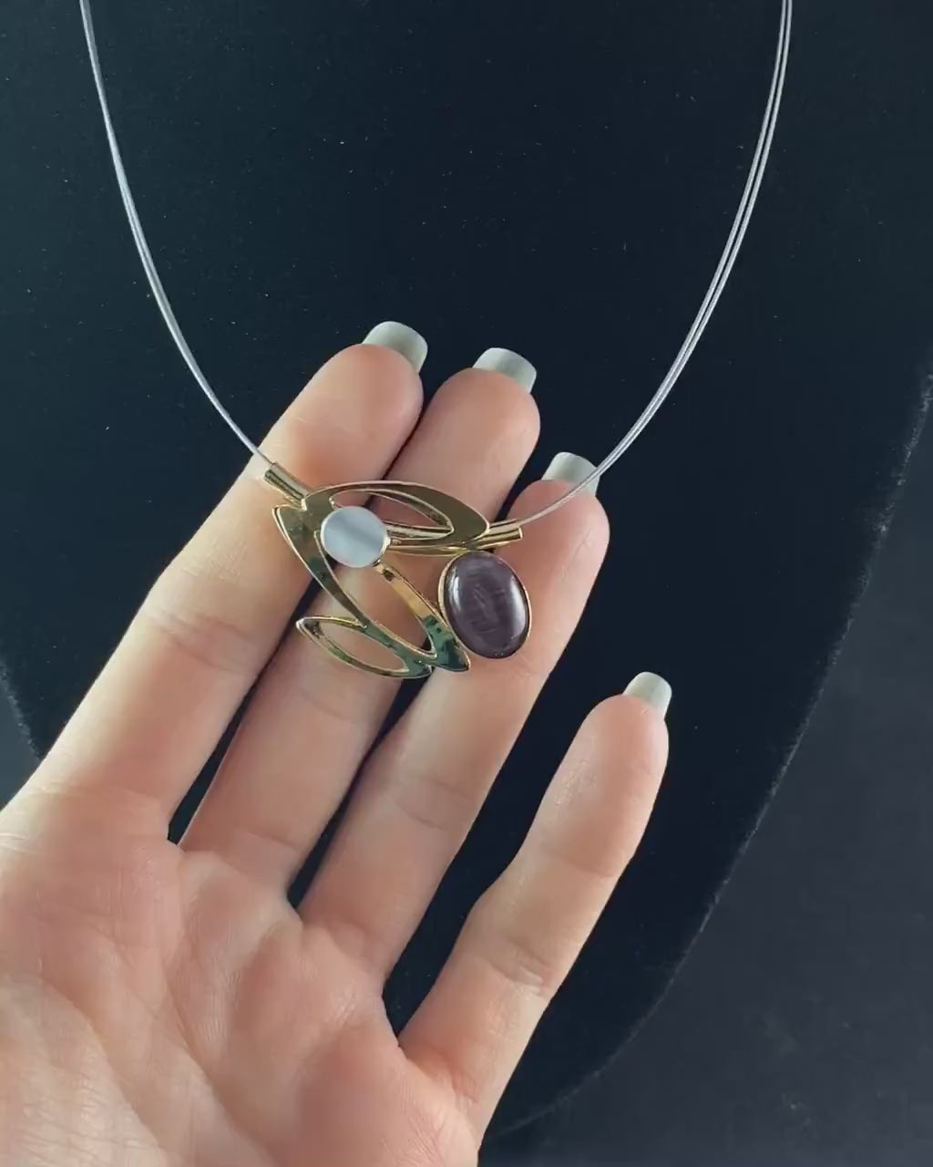 Lightweight Handmade Geometric Aluminum Necklace, Gold and Purple