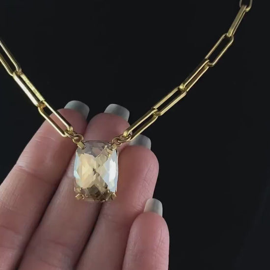 Champagne Rectangle Cut Swarovski Crystal Pendant Necklace - La Vie Parisienne by Catherine Popesco