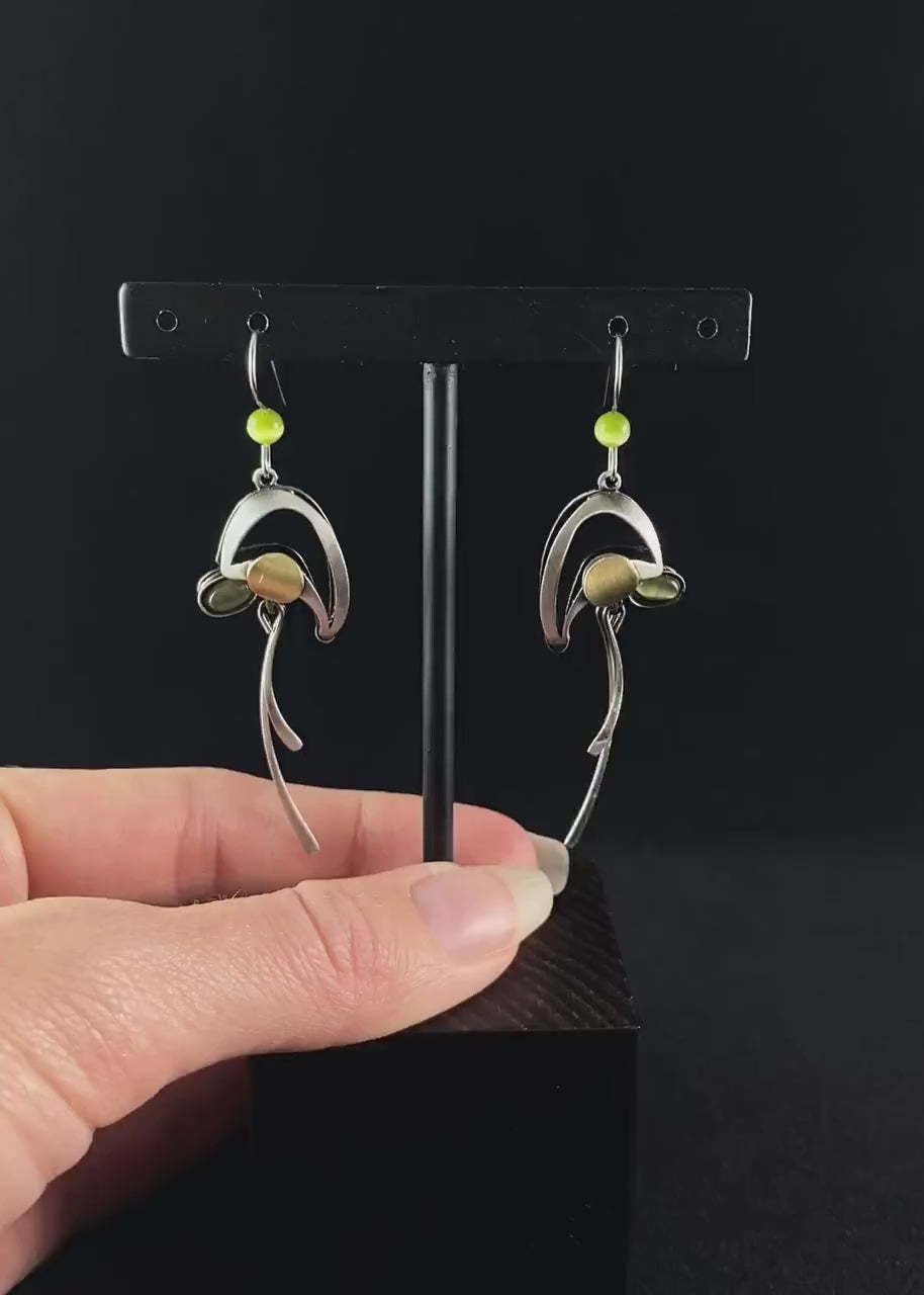 Lightweight Handmade Geometric Aluminum Earrings, Green Swoop