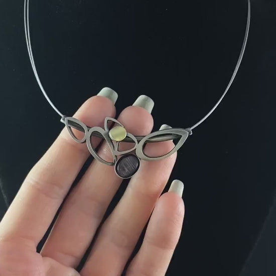 Lightweight Handmade Geometric Aluminum Necklace, Silver and Purple Petals