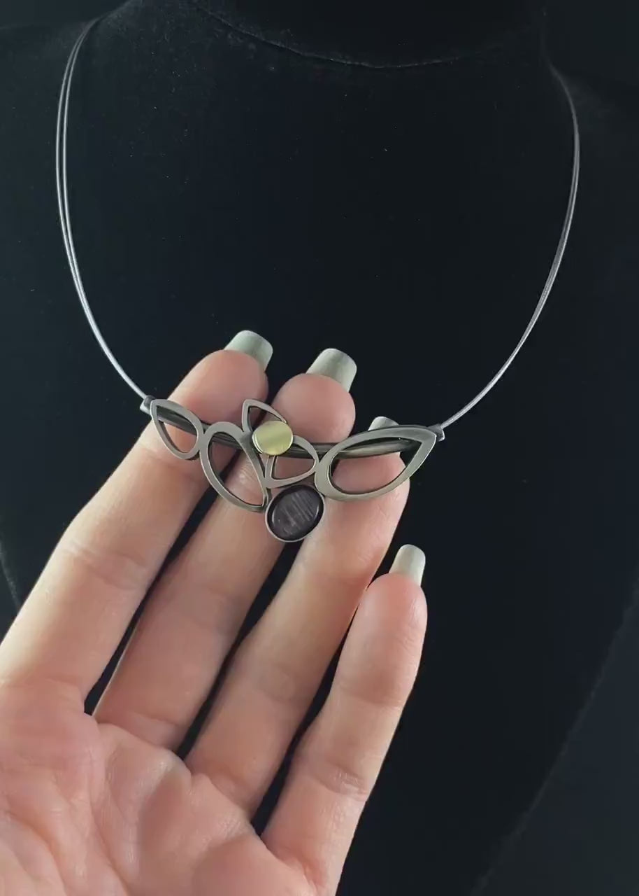 Lightweight Handmade Geometric Aluminum Necklace, Silver and Purple Petals