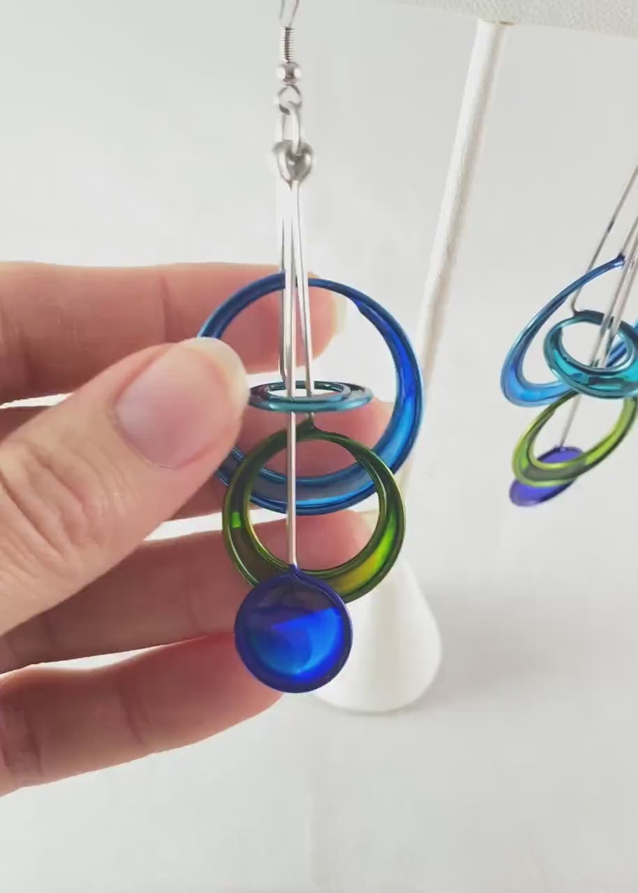 Colorful Resin Dipped Kinetic Earrings, Handmade in USA