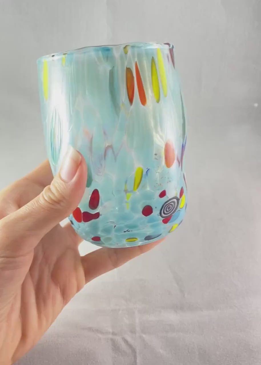 Murano Glass Light Blue Drinking Glass, Venetian Glass  - Handmade in Italy, Colorful Murano Glass