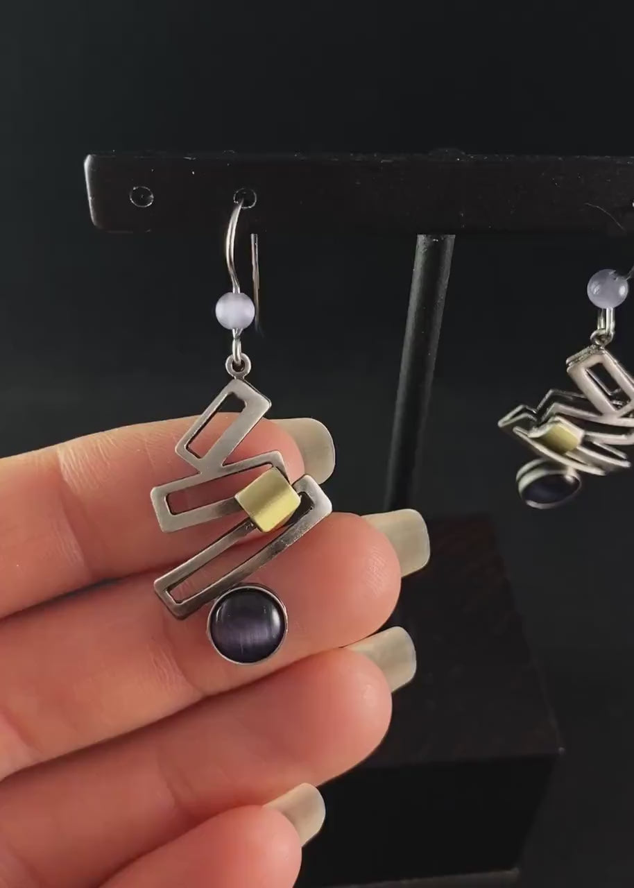 Lightweight Handmade Geometric Aluminum Earrings, Purple and Silver Ladder