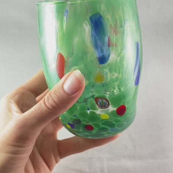 Murano Glass Green Drinking Glass, Venetian Glass  - Handmade in Italy, Colorful Murano Glass