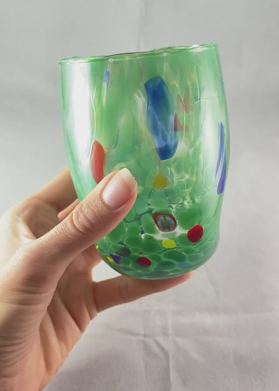 Murano Glass Green Drinking Glass, Venetian Glass  - Handmade in Italy, Colorful Murano Glass