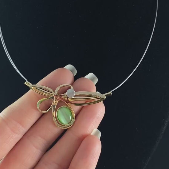 Lightweight Handmade Geometric Aluminum Necklace, Green and Gold Ovals