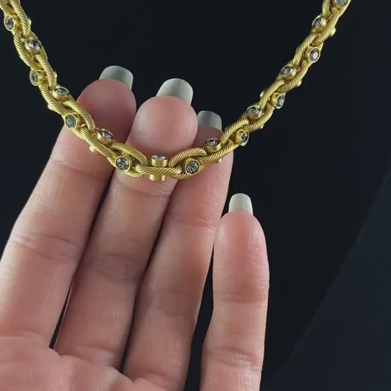 Intricate Gold Chain Necklace with Small Swarovski Crystal Detailing - La Vie Parisienne by Catherine Popesco