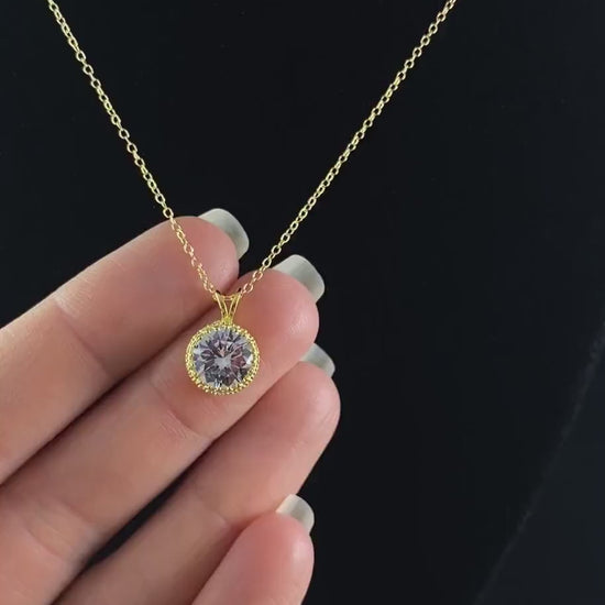 Elegant Gold Necklace with Round Clear Crystal - Genevive