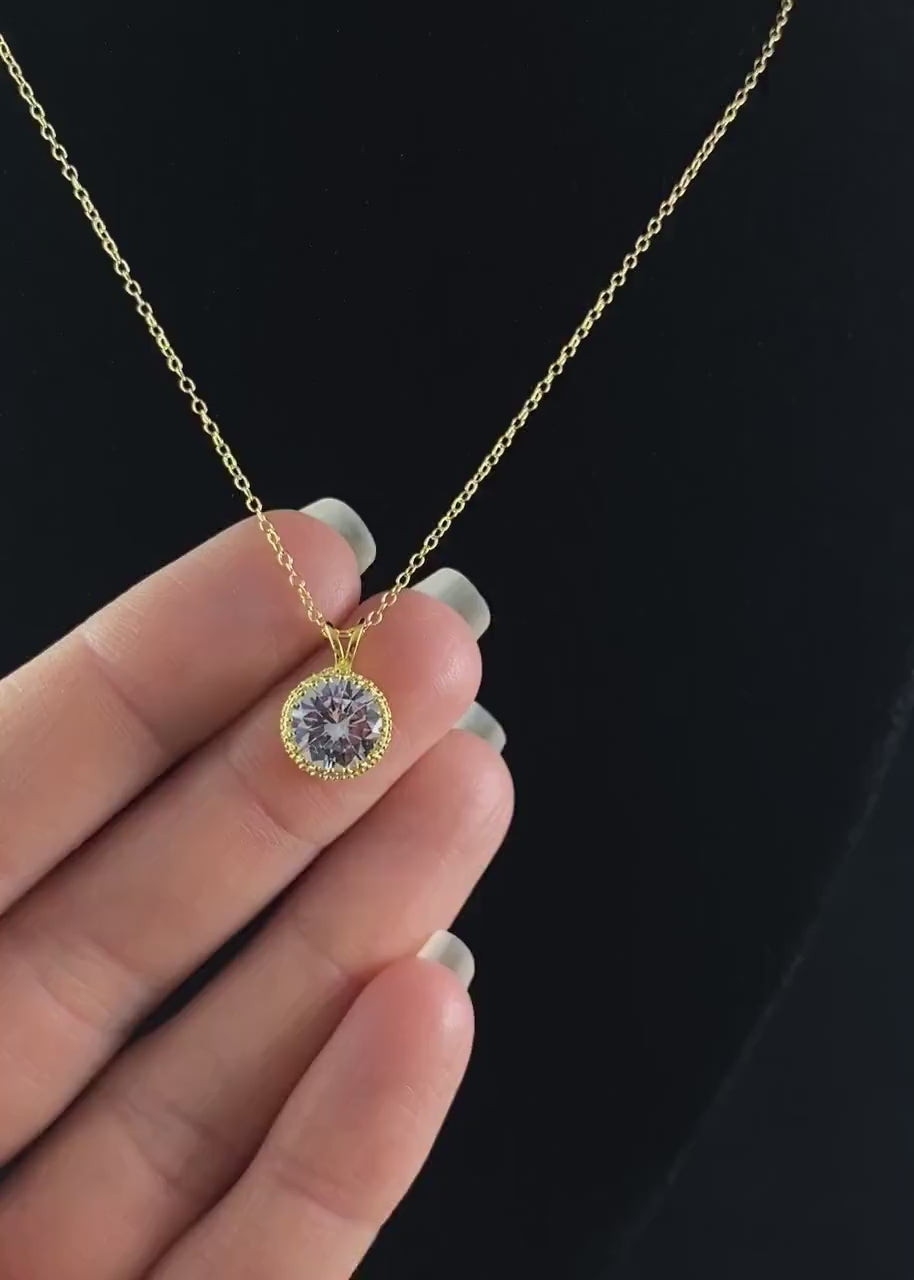 Elegant Gold Necklace with Round Clear Crystal - Genevive