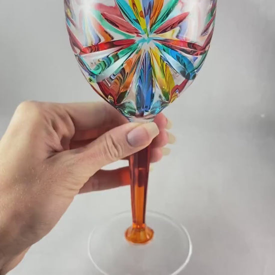 Orange Stem Venetian Glass Oasis Wine Glass - Handmade in Italy, Colorful Murano Glass