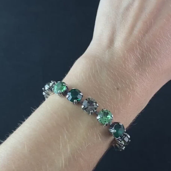 Round Cut Swarovski Crystal Bracelet, Green and Smoky - La Vie Parisienne by Catherine Popesco