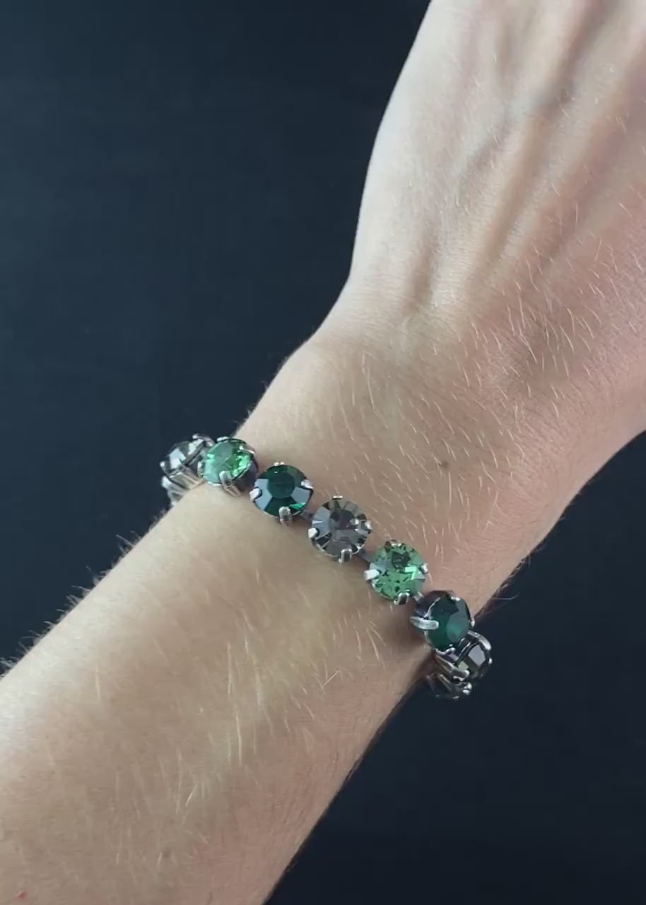 Round Cut Swarovski Crystal Bracelet, Green and Smoky - La Vie Parisienne by Catherine Popesco