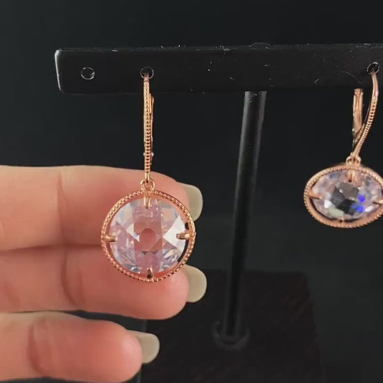 Elegant Rose Gold Earrings with Round Clear Crystals - Genevive