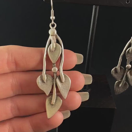 Silver Abstract Leaf Drop Earrings, Handmade, Nickel Free - Elegant Minimalist Jewelry for Women