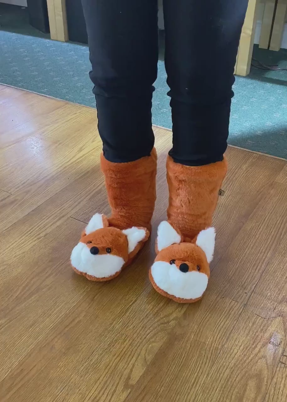 Fuzzy, Cozy, Warm Fox Slippers - Plush Slipper Socks (Adult)