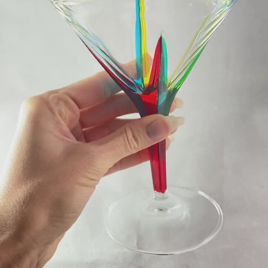 Red Stem Fusion Venetian Glass Martini Glass - Handmade in Italy, Colorful Murano Glass
